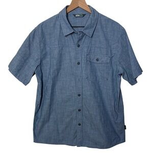 Stio Short Sleeve Button Down Mens Large Blue Organic Cotton Chambray Shirt